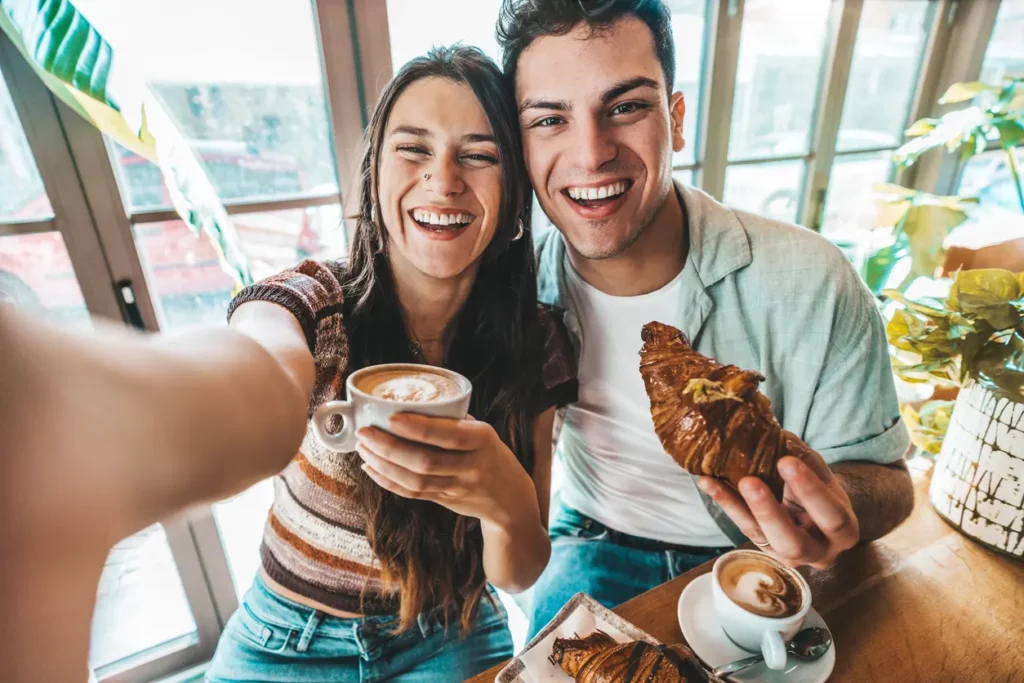 Couple enjoying food in moroccan cafe